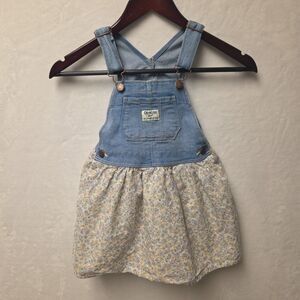 Oshkosh Flower Denim Overalls Dress Girls Toddler 4T Vest back Summer Country